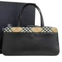 【本物保証】 箱付 超美品 バーバリー ロンドン BURBERRY LONDON ノバチェック ハンドバッグ ナイロン レザー ブラック 【中古】