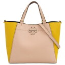 【本物保証】 超美品 トリーバーチ TORY BURCH ロゴ 2WAYバッグ ハンドバッグ レザー バイカラー ペールオレンジ イエロー 【中古】