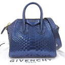 【本物保証】 布袋付 超美品 ジバンシー GIVENCHY アンティゴナ ミニ 2WAYバッグ ハンドバッグ ショルダー メタリックブルー 希少 レア 【中古】