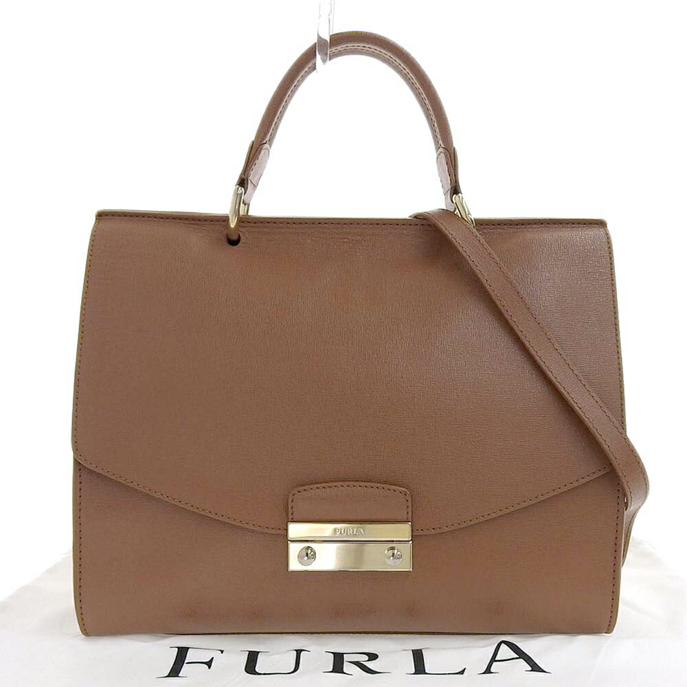 【8/1 P2倍】【本物保証】 布袋付 美品 フルラ FURLA ジュリア M トップハンドル 2WAYバッグ ハンドバッグ ワンショルダー レザー 茶 F6801 希少 レア 【中古】