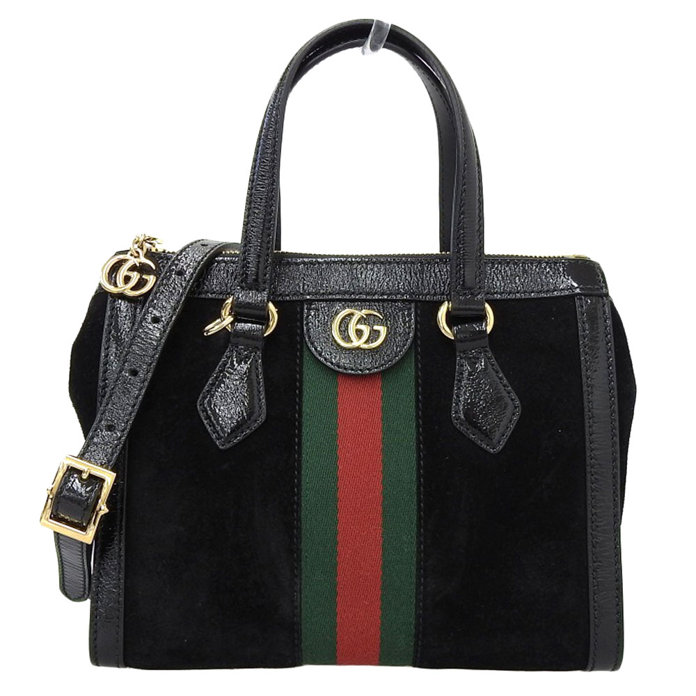 【8/1 P2倍】【本物保証】 グッチ GUCCI オフィディア シェリーライン GG ダブルG 2WAYバッグ ハンドバッグ スエード ブラック 547551 520981 【中古】