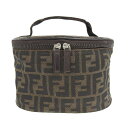 【本物保証】 フェンディ FENDI ズッカ柄FF柄 バニティバッグ ハンドバッグ ポーチ キャンバス ブラウン 【中古】