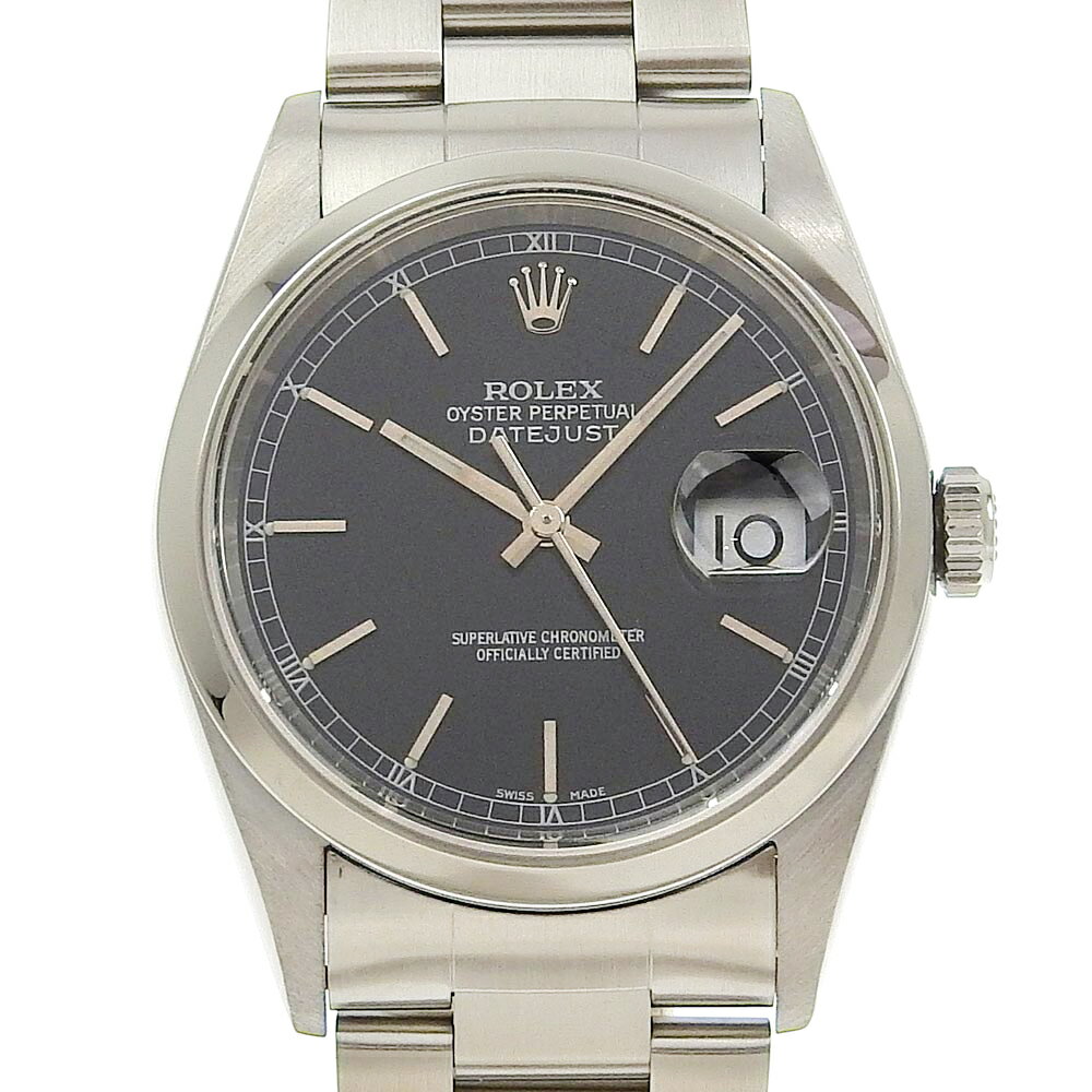 【本物保証】 箱・保付 新品同様 ロレックス ROLEX デイトジャスト ボーイズ メンズ 自動巻き オートマ 腕時計 黒文字盤 16200 Y番 【中古】