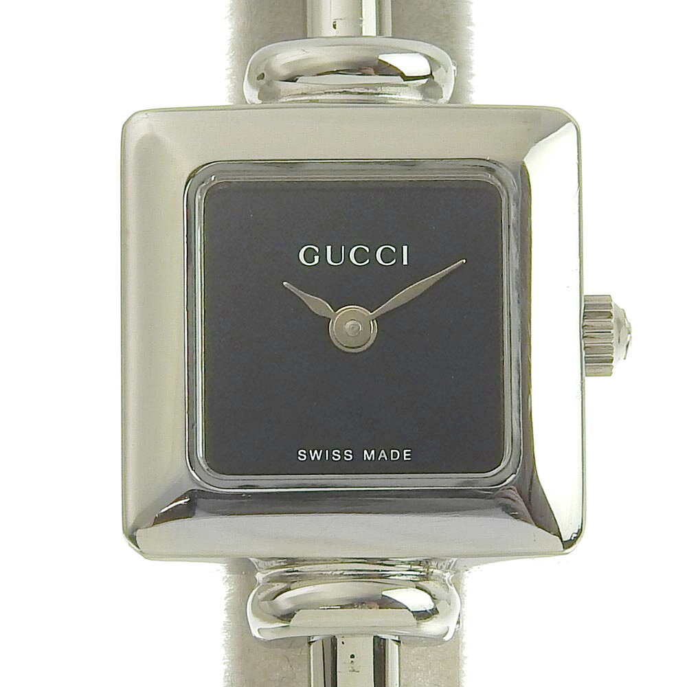 【本物保証】 美品 グッチ GUCCI バングルウォッチ レディース クォーツ 電池 腕時計 黒文字 ...