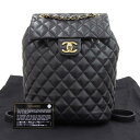 【本物保証】 布袋・保付 超美品 シャネル CHANEL マトラッセ ココマーク バックパック リュックサック レザー 黒 シール付 26番台 A91121 【中古】