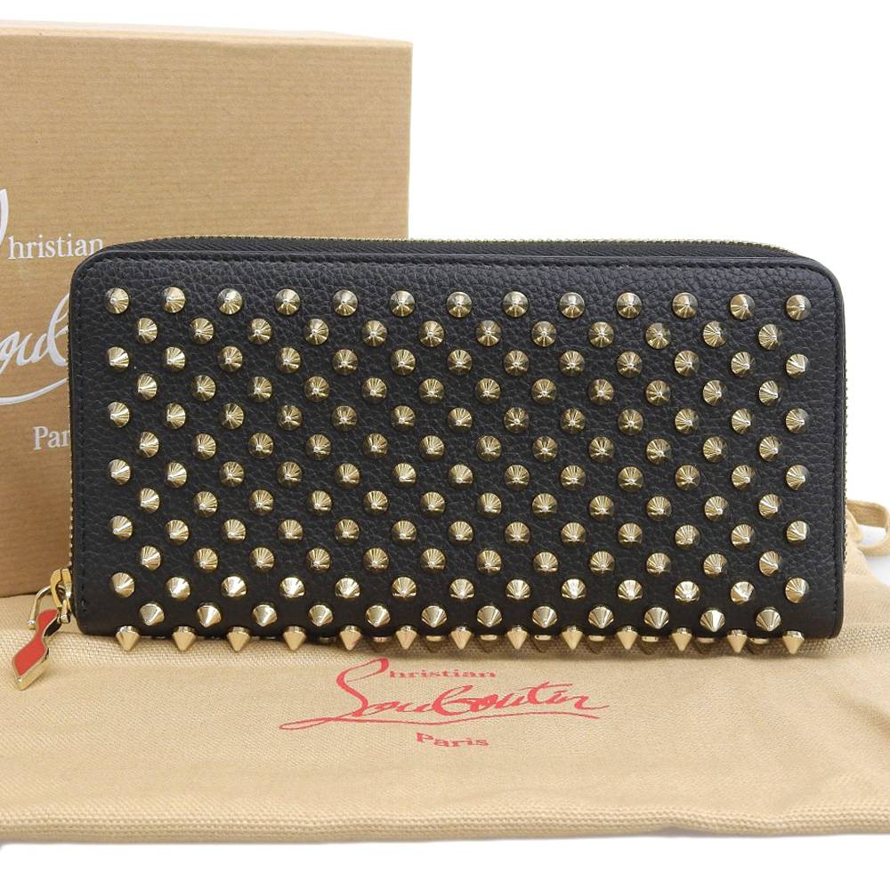 【本物保証】 箱・布袋付 クリスチャン ルブタン Christian Louboutin パネトーネ スタッズ スパイクウォレット 長財布 ブラック 11850..