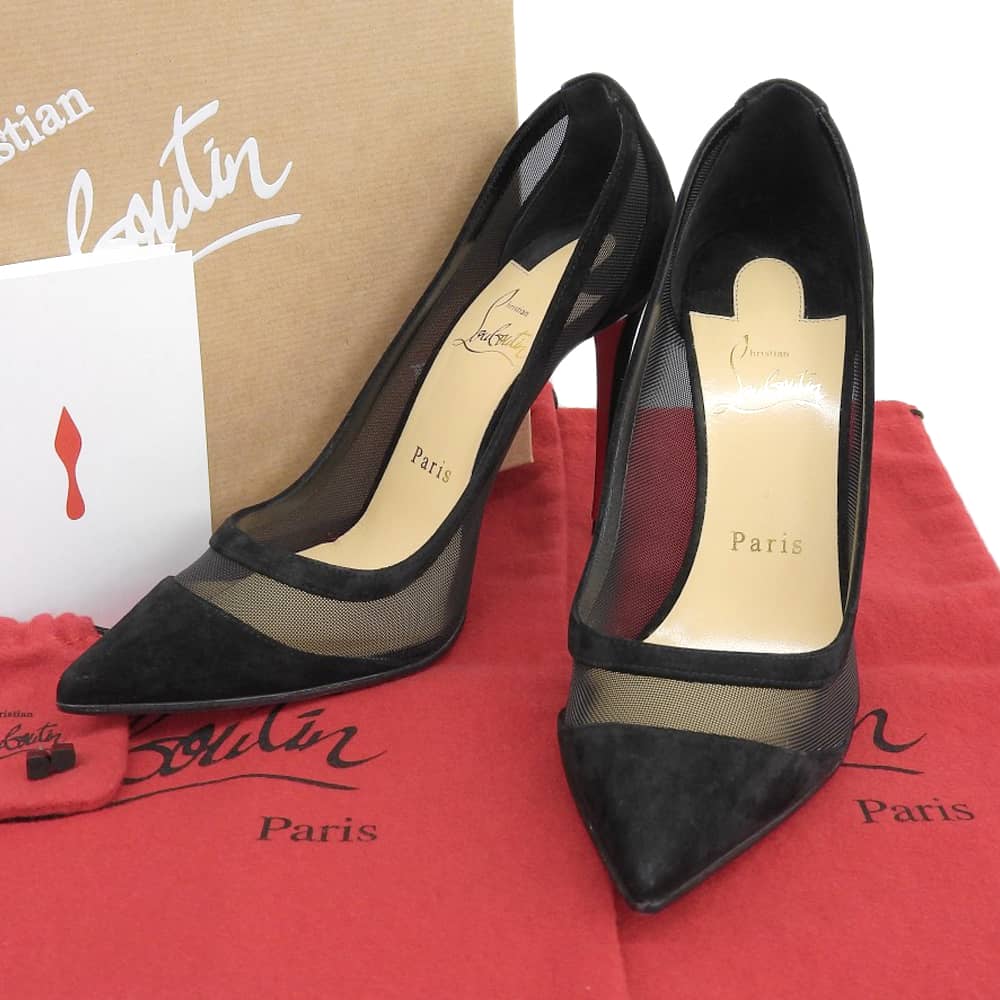 【本物保証】 箱・布袋付 超美品 クリスチャン ルブタン CHRISTIAN LOUBOUTIN GALATIVI ピンヒール メッシュスケルトン 黒 37 1/2 1200557 【中古】