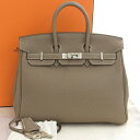 【本物保証】 箱・布袋付 新品同様 エルメス HERMES バーキン25 U刻印 ハンドバッグ トゴ エトゥープ シルバー金具 【中古】