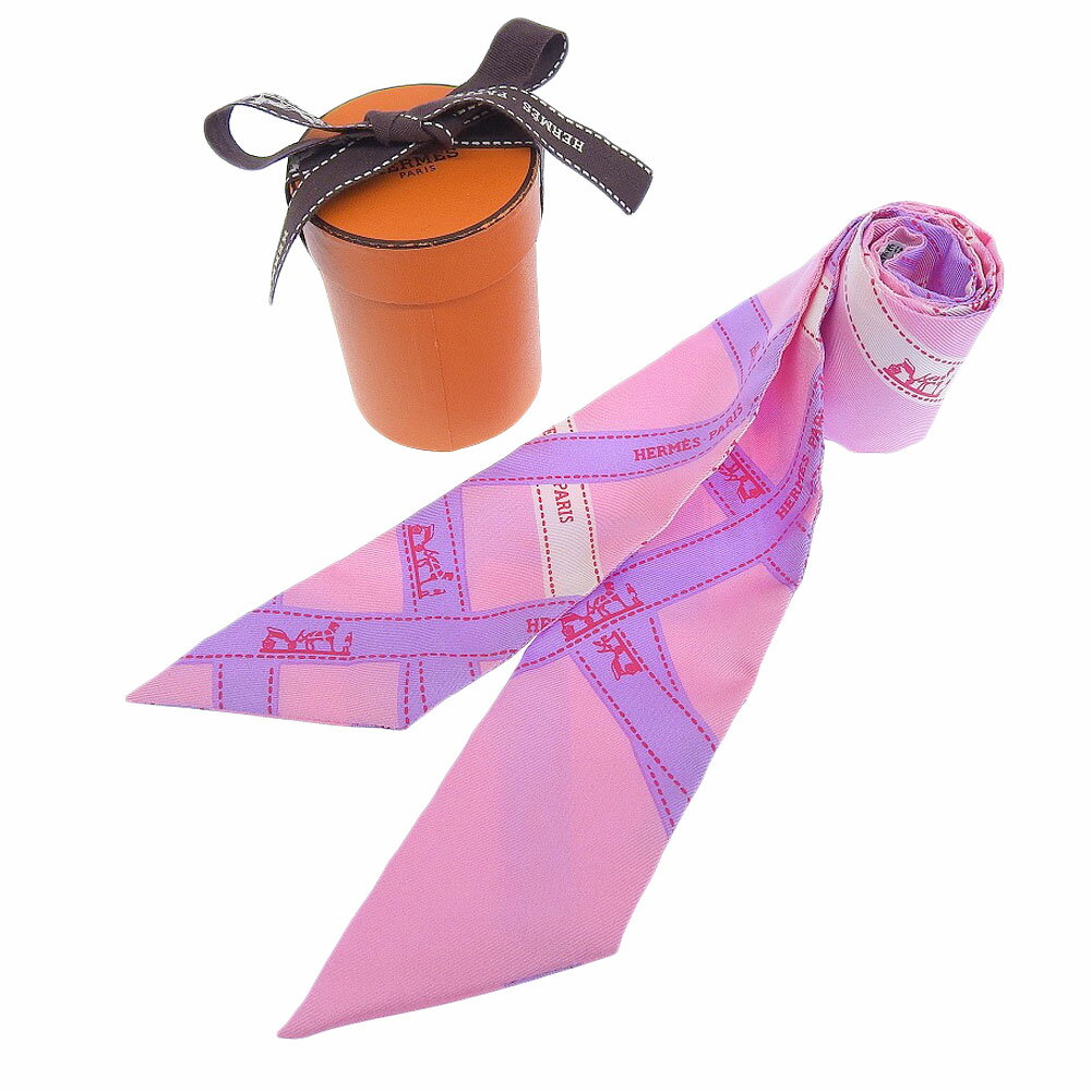 【本物保証】 希少 レア 箱付 超美品 エルメス HERMES スカーフ ボルデュック柄 リボン柄 ツイリー シルク ピンク 【中古】