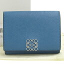 【本物保証】 箱・布袋付 ロエベ LOEWE アナグラム トライフォールドウォレット C821TR2X02 ダブルホック三つ折財布 レザー ラグーンブルー 【中...