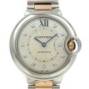 【本物保証】 箱・保付 新品同様 カルティエ CARTIER バロンブルーMM WE902044 11Pダイヤモンド コンビ K18PG/SS 自動巻 約33ミ...