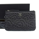 【本物保証】 箱・保付 新品同様 シャネル CHANEL カメリア ココマーク ポーチ シール付 28番台 ラムスキン アントラシット ロゴ 【中古】