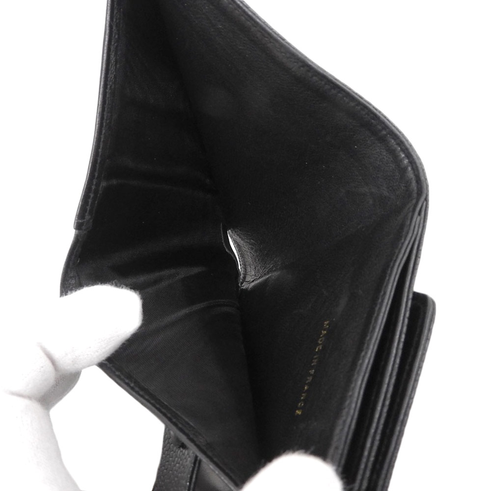 【本物保証】 希少 レア 箱・保付 シャネル CHANEL ココマーク コンパクト財布 シール付 4番台 Wホック折財布 キャビアスキン ブラック 【中古】