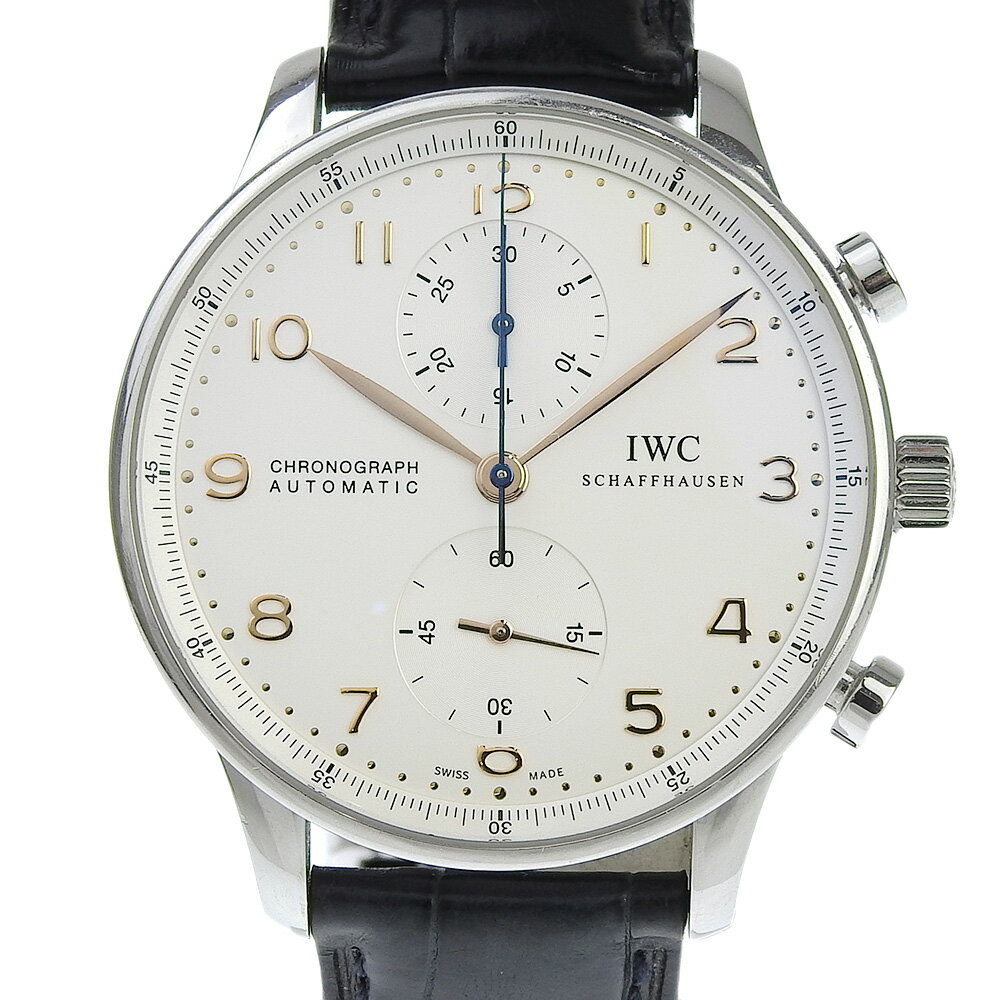 【本物保証】 箱・保付 超美品 IWC ポルトギーゼ クロノグラフ IW371445 シルバー文字盤 SS レザー 自動巻 41ミリ メンズ 腕時計 上品 【中古】