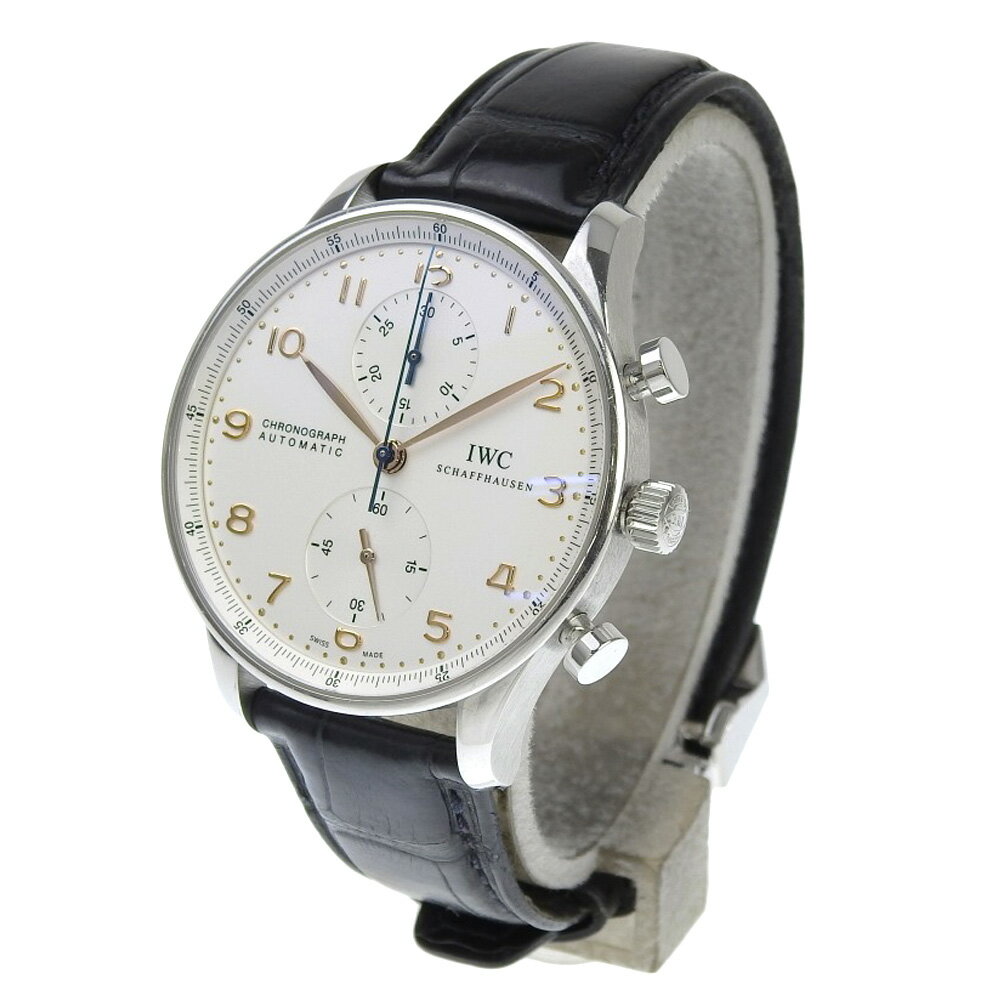 【本物保証】 箱・保付 超美品 IWC ポルトギーゼ クロノグラフ IW371445 シルバー文字盤 SS レザー 自動巻 41ミリ メンズ 腕時計 上品 【中古】