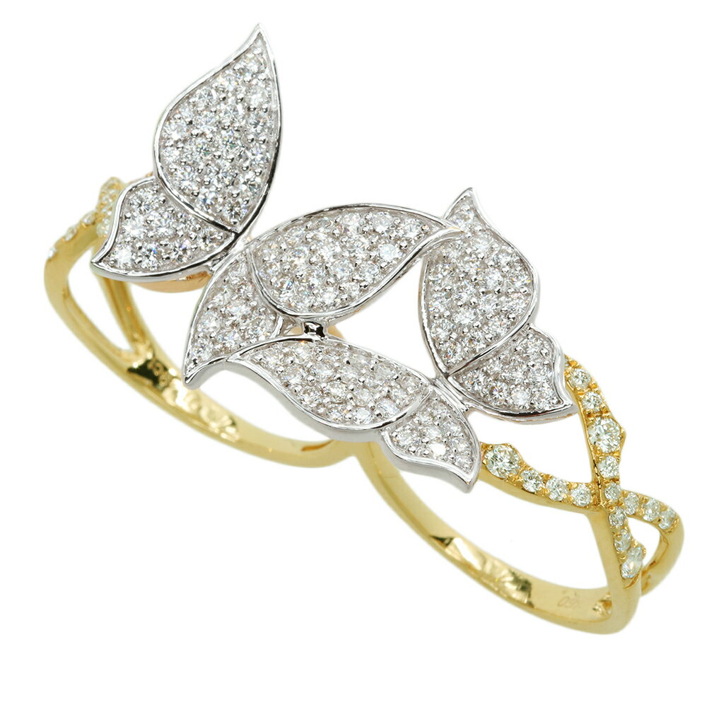 【本物保証】 新品同様 リング 指輪 7.6g K18YG K18WG メレダイヤモンド 1.49ct 約13号 バタフライ チ..