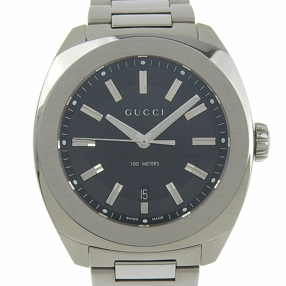 【本物保証】 箱・保付 超美品 グッチ GUCCI デイト 100m YA142201 142 2 黒文字盤 SS クォーツ 電池 43ミリ メンズ 腕時計 【中古】