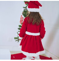 サンタ服女の子キッズサンタコスプレサンタクロースクリスマス衣装3点セットワンピースフード付きプレゼントコスチューム仮装=ワンピースフード付きコスチューム