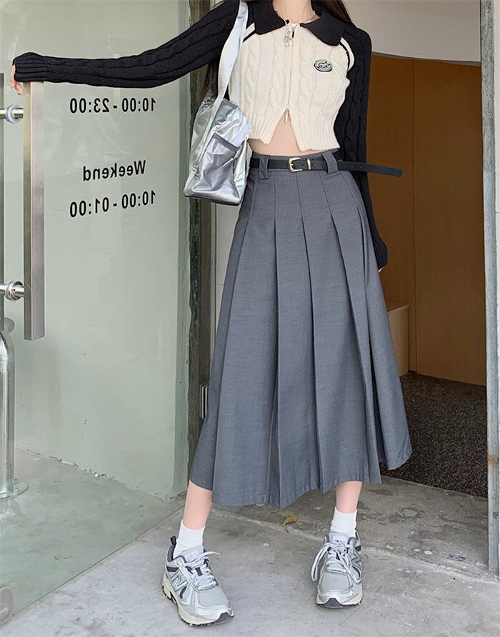 送料無料 プリーツスカート ロング スクールスカート 膝下 タックスカート ロング...