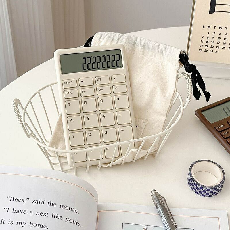 【sns話題！】 電卓 12桁 白 コンパクト 電卓12桁 サイズ 軽量 卓上電卓 おしゃれ 使いやすい かわいい電卓 可愛い電卓 計算機 機械式 かわいい 四角ボタン 可愛い LCDディスプレイ 滑り止め オシャレ文房具 持ち運び 便利 簿記 オフィス 可愛い文房具 事務用品のサムネイル