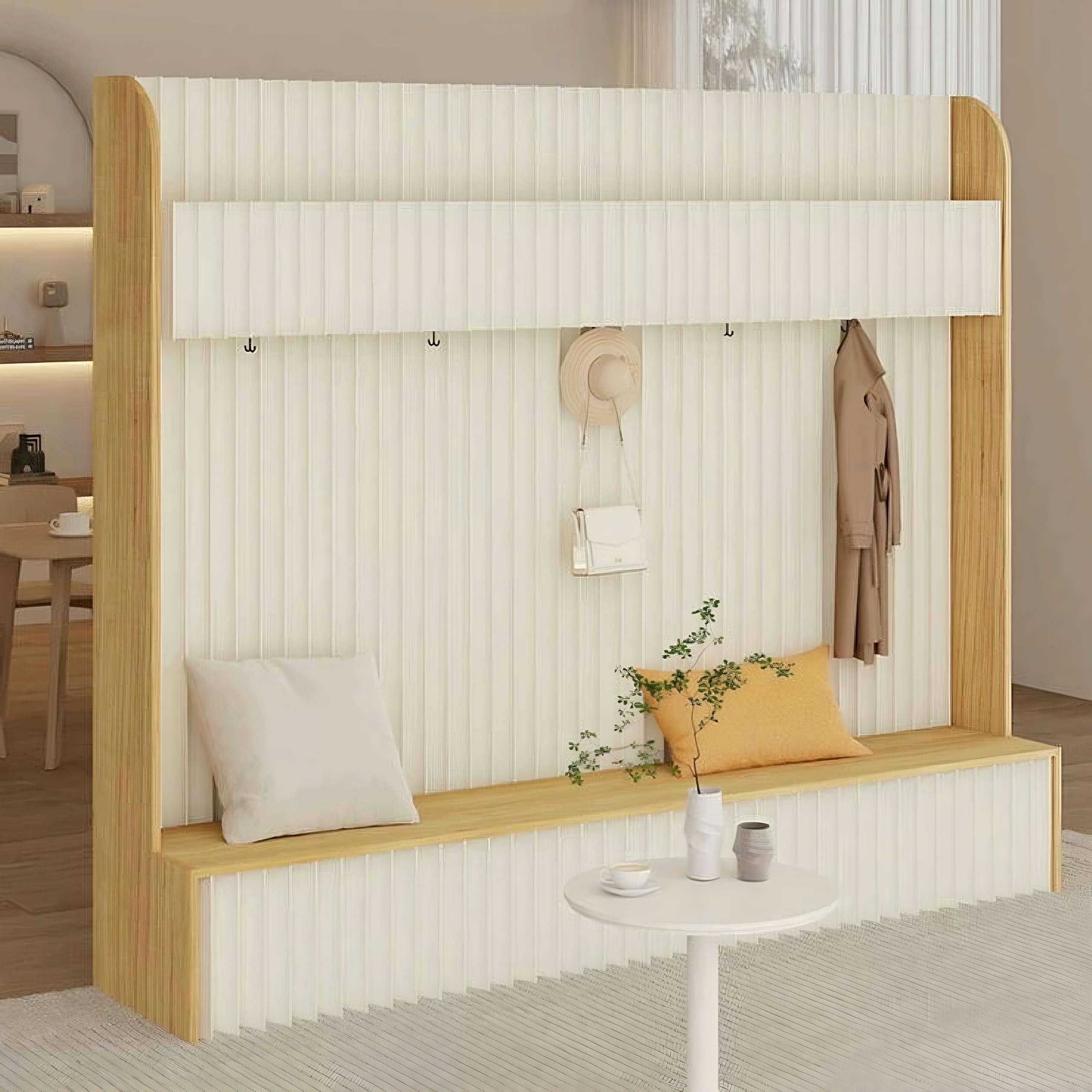 Other - 間仕切り ペーパー 屏風 パーテーション ハンガー 洋服掛け 折りたたみ スツール 部屋 仕切り 目隠し 室内 衝立 伸縮式 ベンチシート 防水 クラフト紙 ディバイダー オフィス 区切り 多機能 仕切り板 長さ調整可能 長椅子 玄関収納 腰掛け 帽子掛け 収納ラック