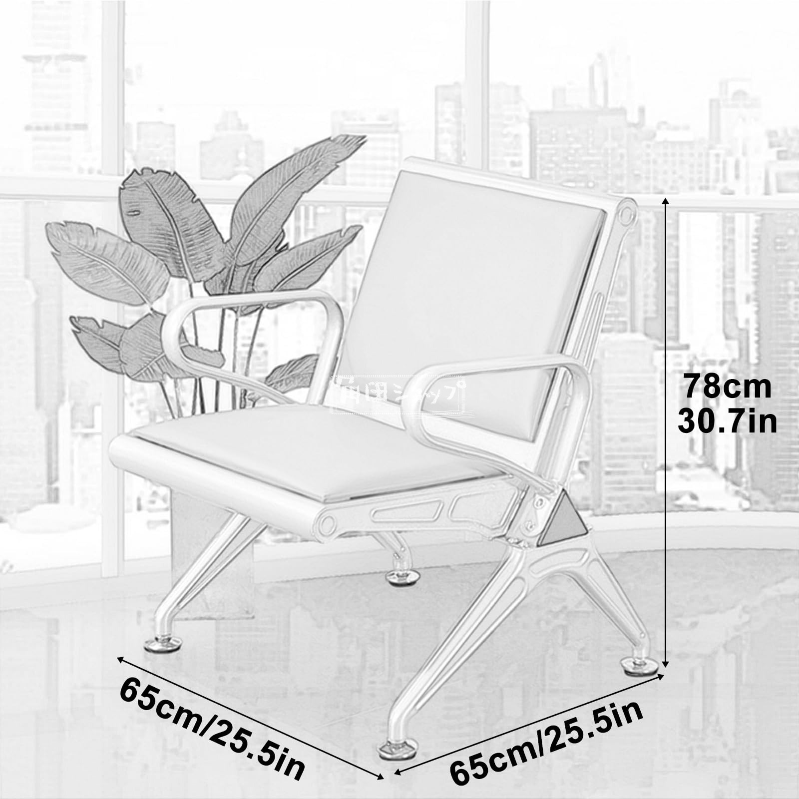 角田ショップの受付用ベンチシート、アーム付きオフィスゲストチェア、空港ロビーベンチ、ビジネスや用途に最適な快適なゲスト用座席、グリーン-65cm/25.5インチ,Green-65cm/25.5in｜アングル2