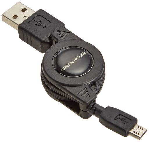 GREENHOUSE巻き取り式microUSB充電ケーブルブラックGH-UCRMB-BK