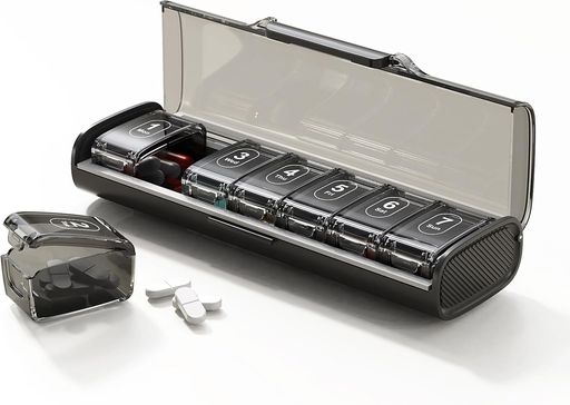 Lockbakoピルケース薬収納ボックスピルオーガナイザー独立した取り外し可能(Mediumサイズ:17*5*2.5cm黒..