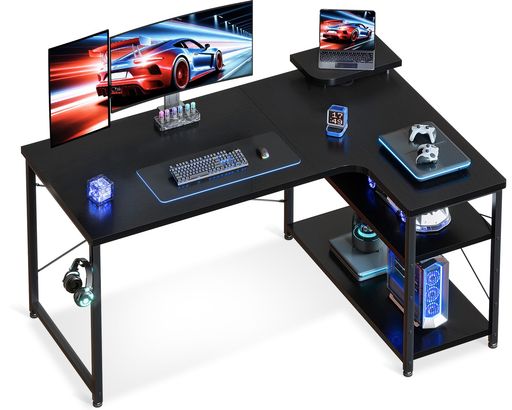 ODKゲーミングデスクL字パソコンデスク幅110デスクdesk机pcデスク棚付きオフィスワーク在宅勤務桌子勉..