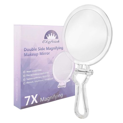 Cheftick両面メイクミラー両面鏡7倍と等倍7倍拡大鏡折り畳み式化粧鏡円形(M)
