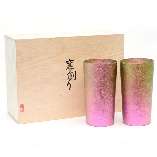 HORIE新潟県燕産チタン2重タンブラー窯創りプレミアム350ccグラデーションピンク2個セットT08KM350GPSET