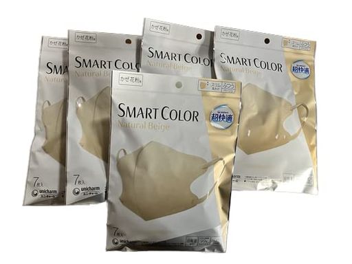 【まとめ買い5袋セット】超快適マスクスマートカラー(SMARTCOLOR)ナチュラルベージュふつう7枚