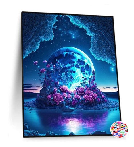 ダイヤモンドアート海スクエア四角ダイヤモンドペインティング手作り絵画全面貼り付けタイプビーズアート30x40cm紫の花と蒼い星