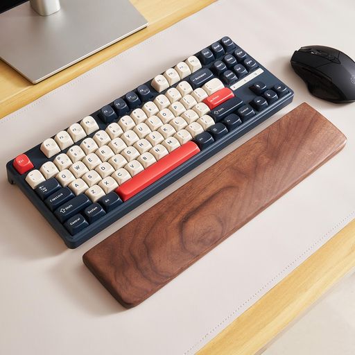木製リストレストキーボード用無垢ウォールナット材人間工学設計すべり止め付おしゃれ天然木アームレス..