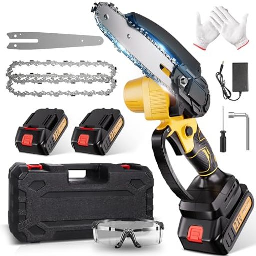 チェーンソー充電式21v3.0Ahバッテリー2個6インチ小型電動チェーンソー充電式チェーンソー家庭用ミニチェーンソー片手軽量強力交換用チェン一つ付き片手操作ハンディチェーンソー木工…