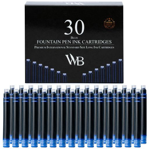 Wordsworth&Black30パック万年筆用インクリフィル-青インクカートリッジ30本セット-国際標準サイズ-長..