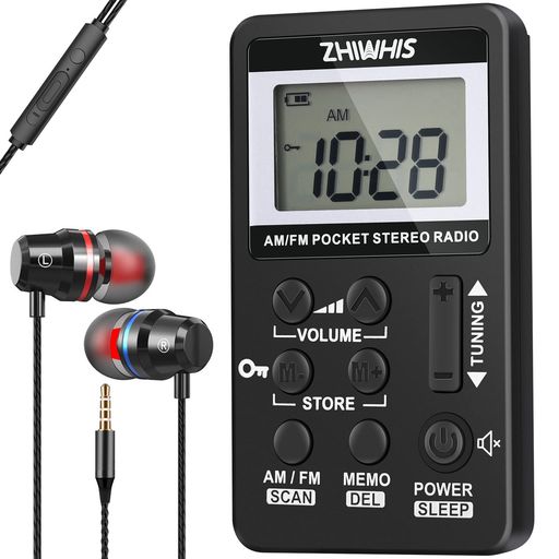 ZHIWHIS携帯ラジオ小型充電式タイマー/デジタル時計付きAM/FM/ワイドFM対応DSP高感度ステレオ受信機キーロックとプリセット機能付き防災通勤旅行運動用日本語取説&保証書付き黒ZWS-103US