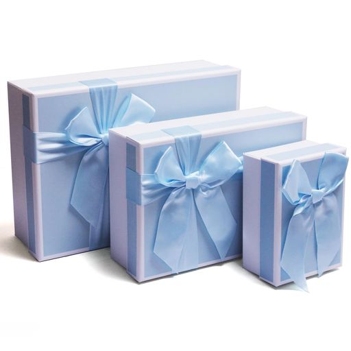 ギフトボックス、ギフトで覆われたギフトボックス、リボン付きの3つの青いギフト、さまざまなギフトの箱、耐久性のあるギフトボックス(青)