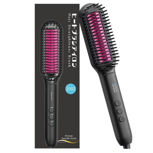 ヒートブラシストレートヘアアイロンブラシ2WAYボリユームアップ/ヘアストレートアイロンやけど防止電熱ヘアブラシ210°Cプロ仕様130°C~210°C5段階温度調節60秒立ち上がり乾湿両用ブラシア…