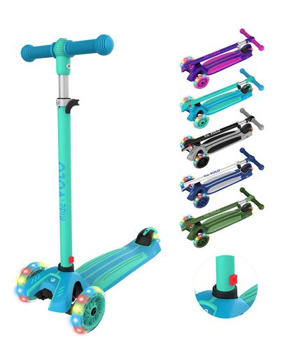 RideVOLOキックスクーター子供向けキックボード三輪車3段階高さ調整光るLEDタイヤ耐荷重50kgアウトドアに適用おもちゃ安定緑
