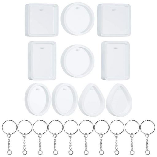 seimeinokiシリコンモールド穴あきタイプ10個セットソフトモールドキーホルダー10個付き丸形方形水滴型..