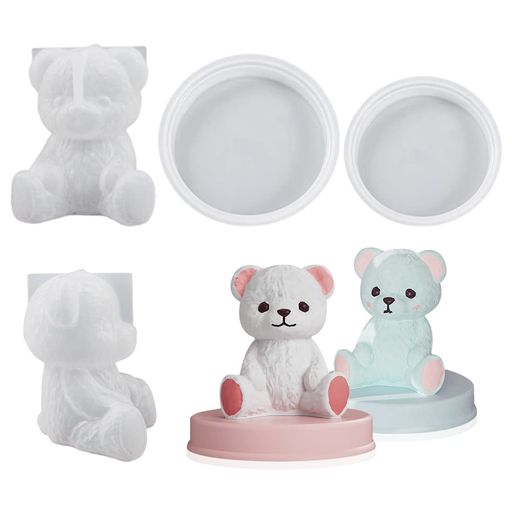 Voyyphixaシリコンモールドテディベア可愛い熊クマベア丸形ベース付き3D立体表情豊かなクマたちDIY手作りuvレンジエポキシ樹脂粘土石膏置物装飾品プレゼント(クマ2個+ベース2個)