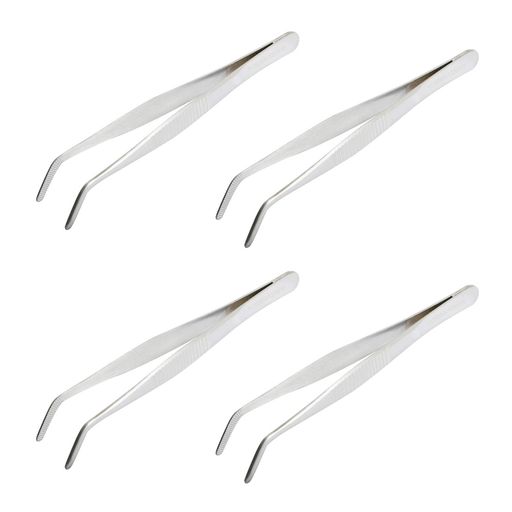 Aoje-Link304ステンレス鋼ピンセットと湾曲した鋸歯状の先端ミシン電子修理ピンセットプライヤー多目的ピンセットツールプライヤーシルバー4個