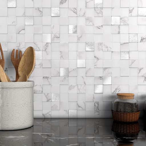 VAOVIモザイクタイルシールキッチンタイルシール台所洗面所トイレ鏡水回り防水耐熱壁シート(5枚白い)