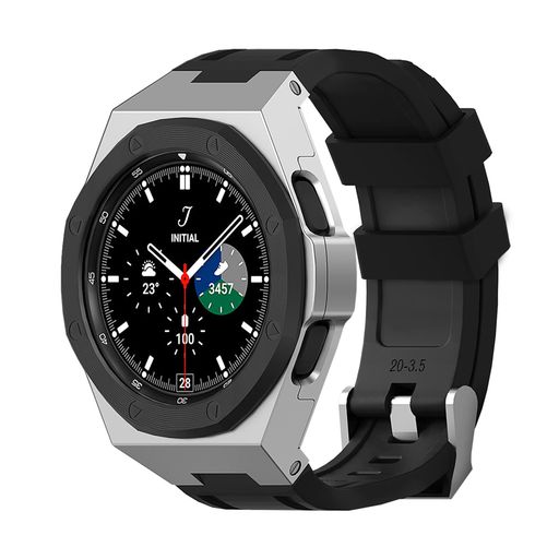 SamsungWatch用メタルケースGalaxyWatch4Classic46mmバンパーカバー、メンズ耐衝撃性頑丈なメタルカバースポーツバンド付きSamsu...