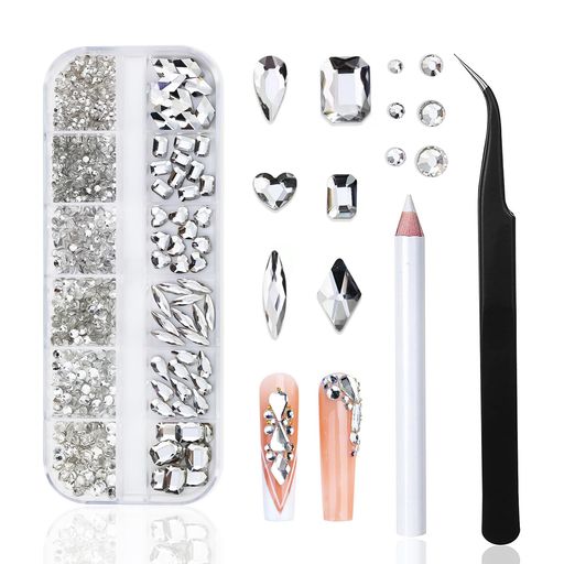 aninakoネイルラインストーンラインストーンネイルストーン3Dひし形ハート長方形丸ネイルアートパーツ..