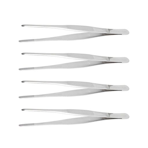 Aoje-Linkアンチヨードフォアキッチンツールトング、304ステンレス鋼、ロングハンドルフードトング、精密水平鋸歯状チップ付き、修理、バーベキュー、補助ツール、シルバー、4個に使用
