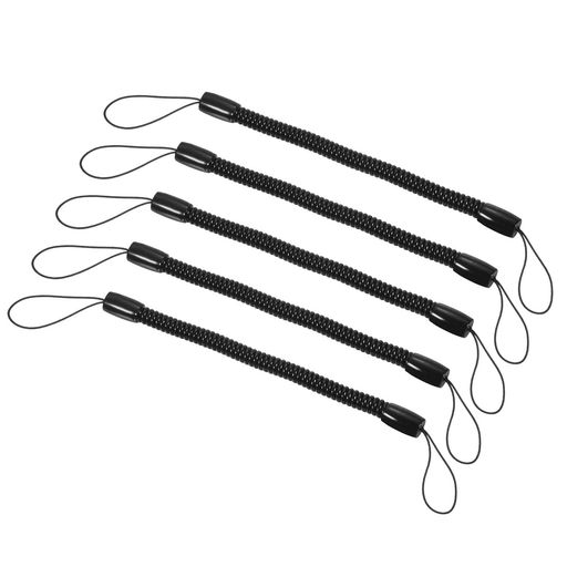 PATIKIL引き込み式ばねコイルストラップ120mm5個プラスチック螺旋伸縮キーホルダースタイラスストラップコードブラック
