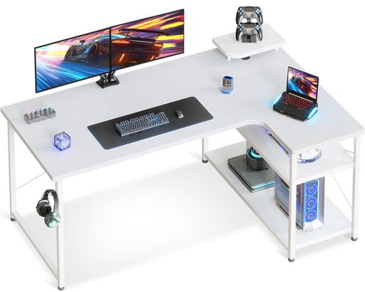 ODKゲーミングデスクl字パソコンデスク幅130机デスクdesk棚付き在宅勤務pcデスク桌子勉強机L字型組立簡..