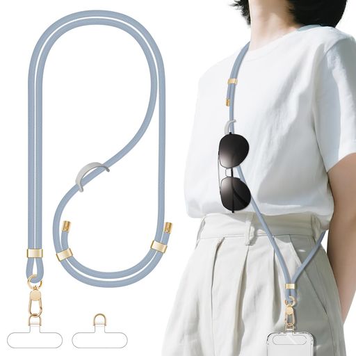 [X-Lounge]携帯ストラップクロスボディストラップスマホストラッププレミアムメタルバックルユニバーサルネックストラップホルダークリアパッチ付きスマホケース用(ブルー)